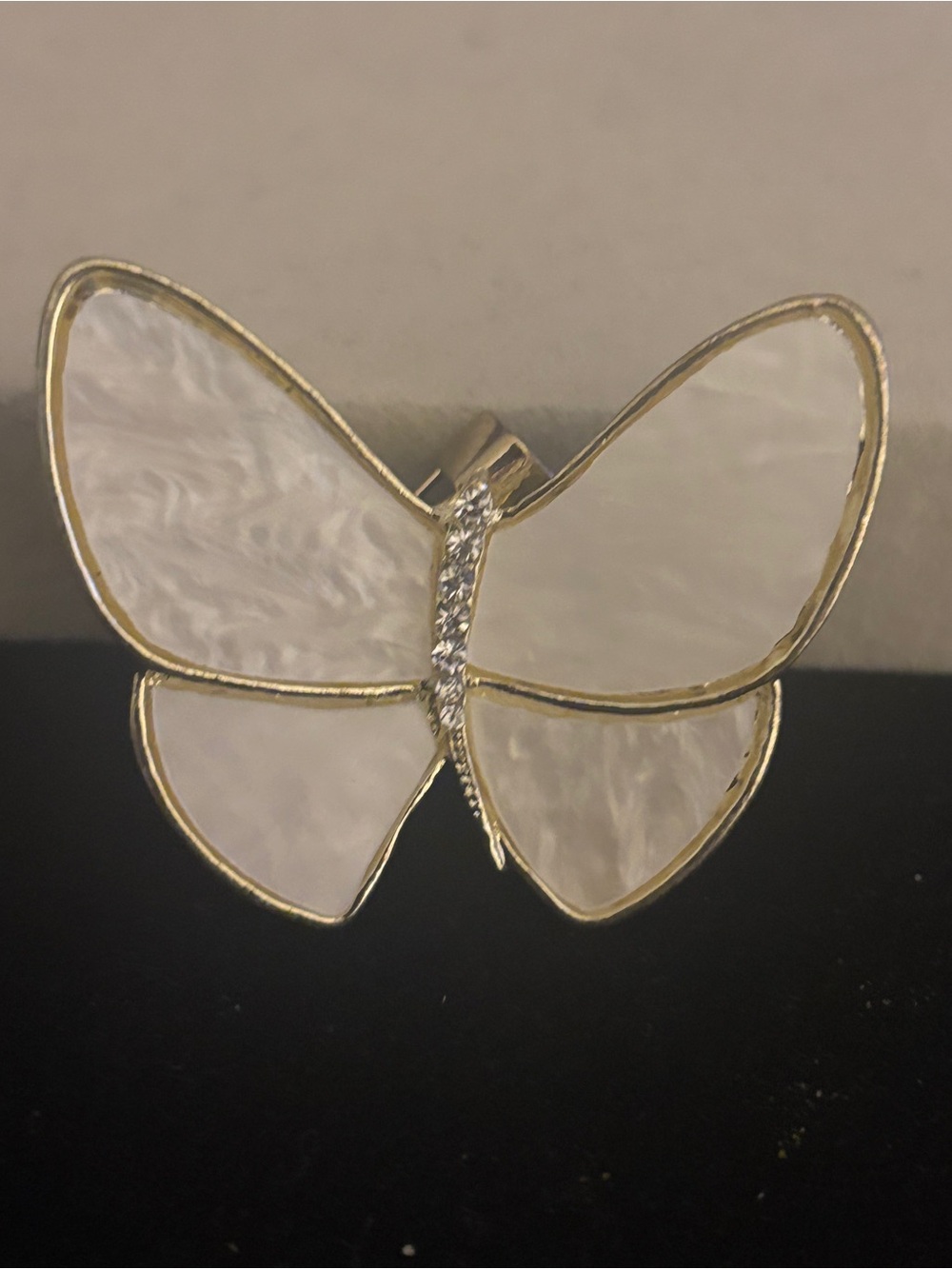 Gold Butterfly Pin with Mother-of-Pearl Inlay